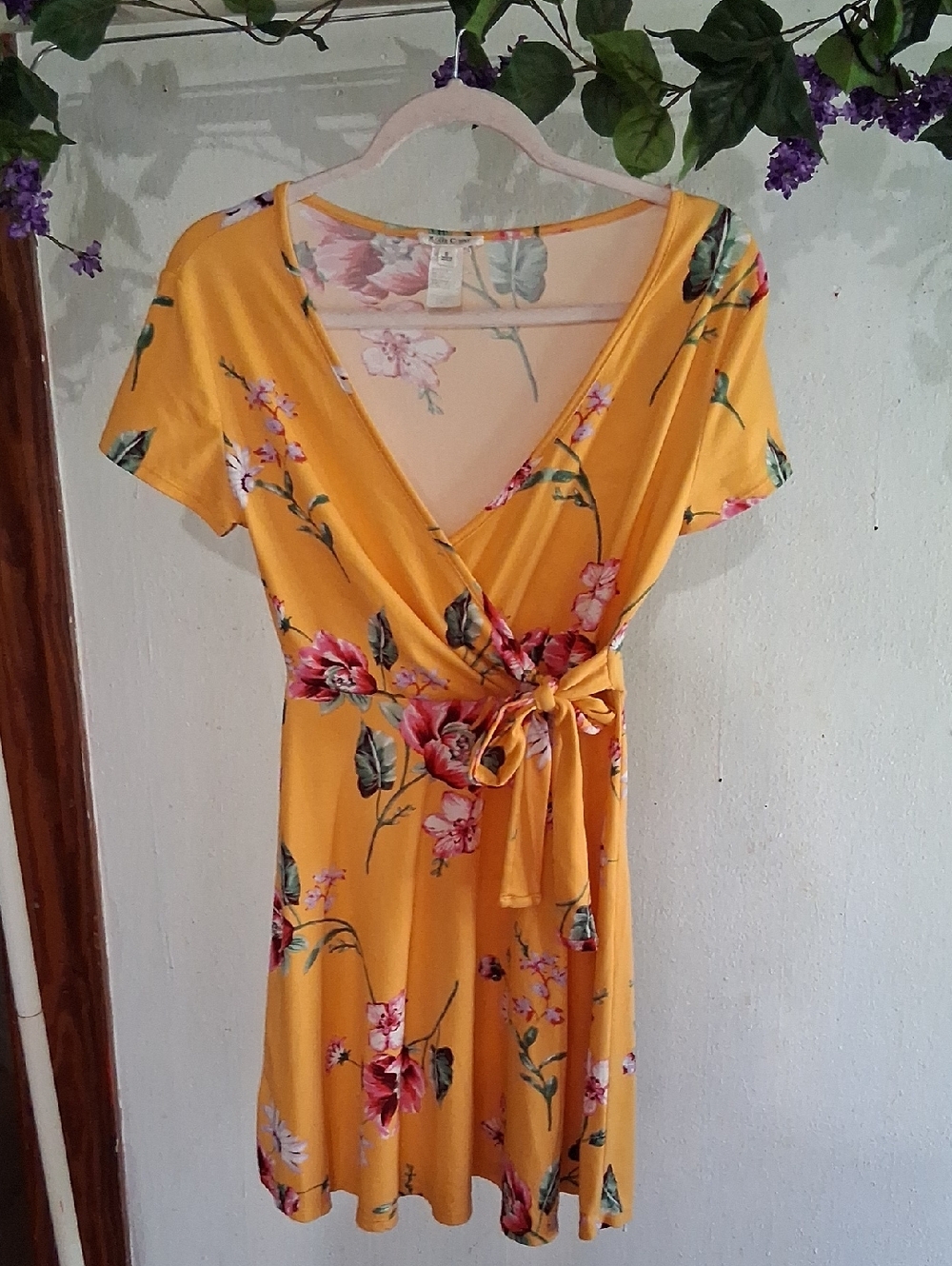Rolla Coster Yellow Floral Wrap Mini Dress